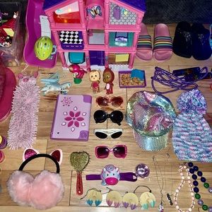 All things girly items glasses mini dollhouse karaoke machine lols necklaces